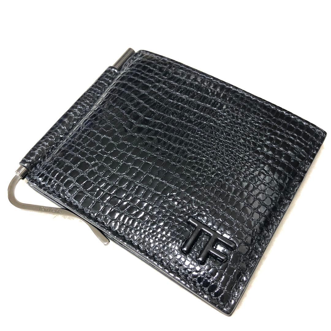 新品未使用　トムフォード　マネークリップ　クロコ型押し　TFロゴ　レザー　黒