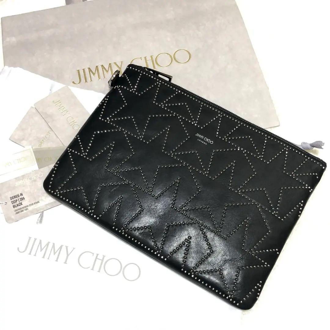 新品　ジミーチュウ　セカンドバッグ　クラッチバッグ　スタッズ　スター　レザー　黒