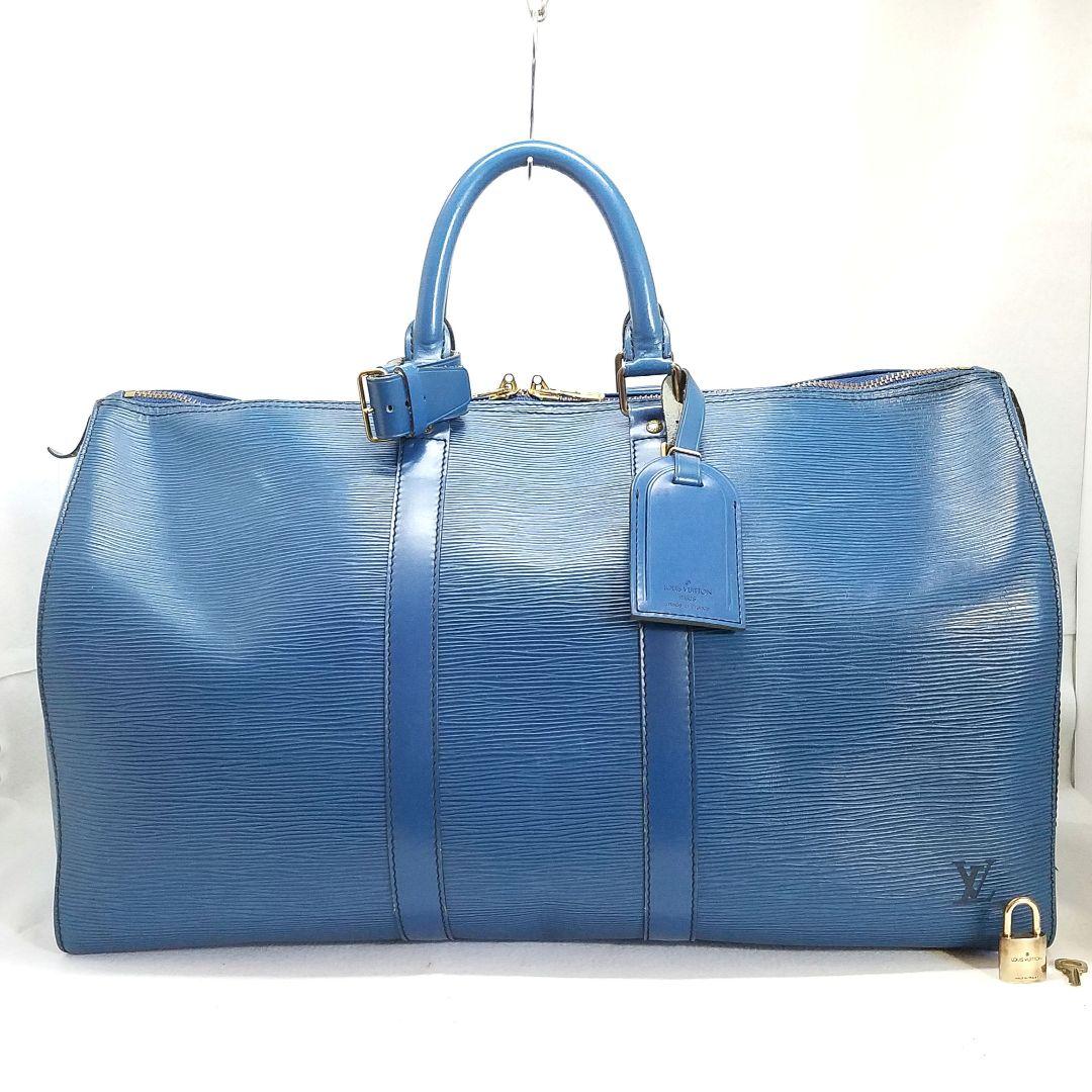 ルイヴィトン エピ キーポル45 トレドブルー ボストンバッグ 青 旅行かばん