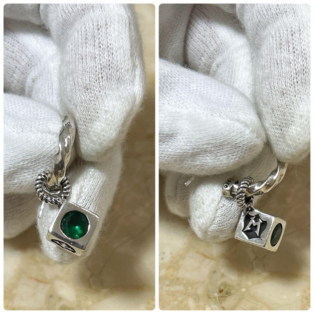 シルバー925 メタリス キューブ型 ストーン付きピアス 入れ替え、取り外し可能