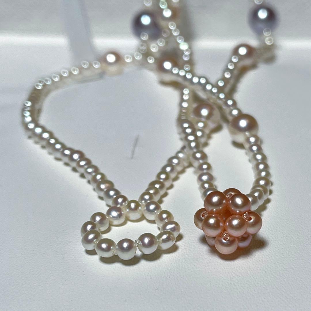 2連 デザインパールネックレス あこや真珠×ベビー 3.1〜8.4㎜ M487