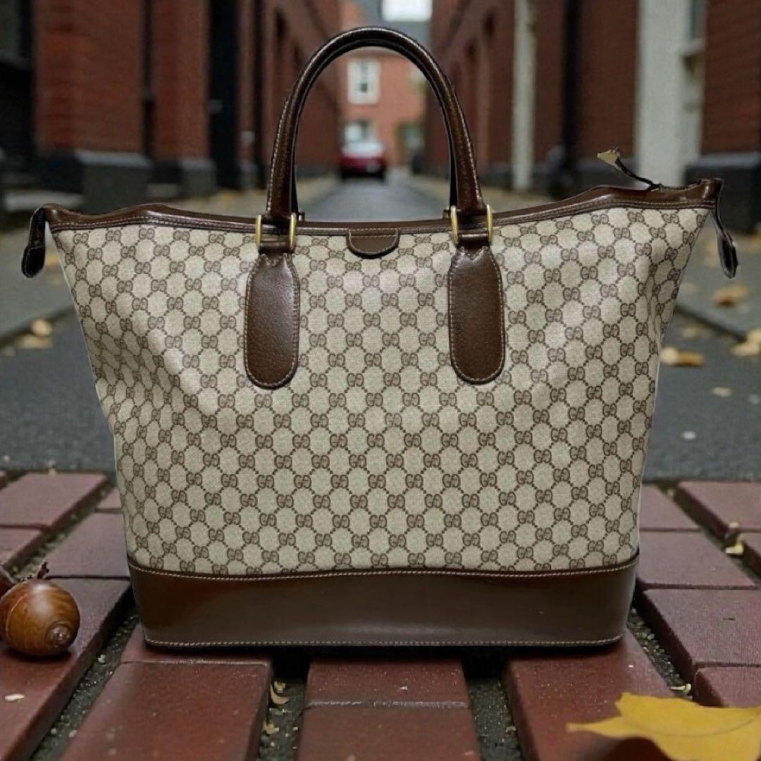 【希少ヴィンテージ】GGキャンバス × レザー ボストンバッグ（鍵付き）