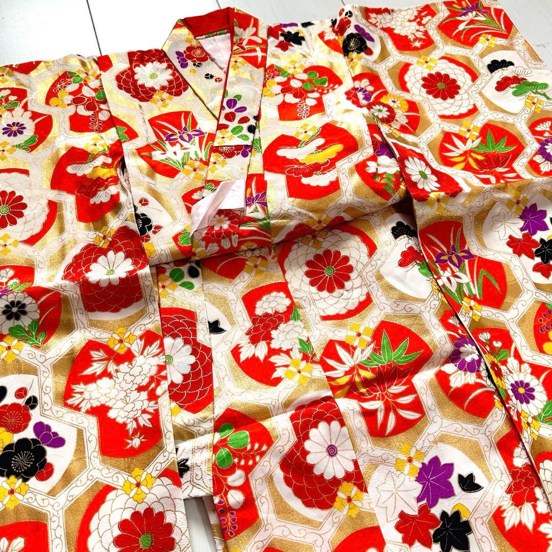 七五三 女の子 着物セット 3歳5歳 アンティーク 金彩入り レトロ柄 長襦袢付