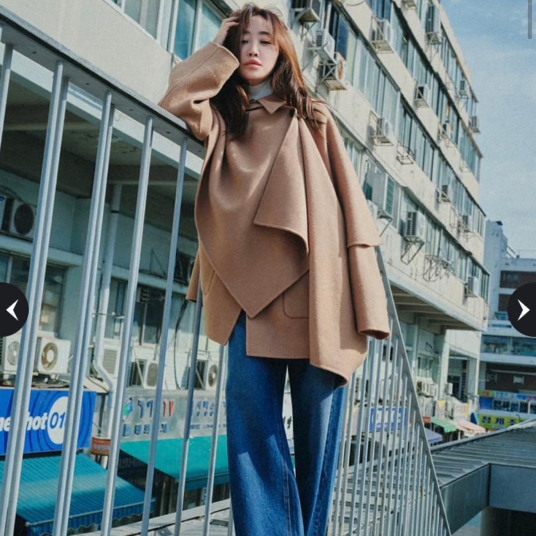 CADUNE ストール付きリバーコート キャメル