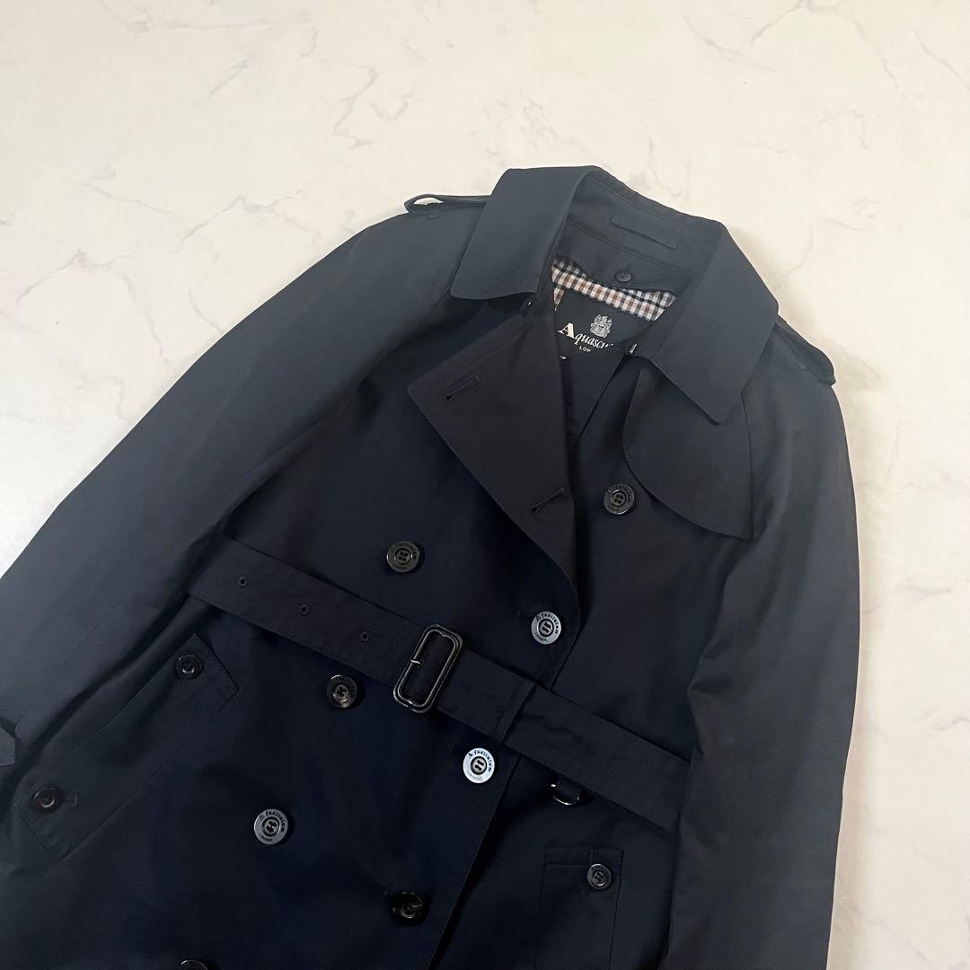 美品　着丈116cm マキシ丈　アクアスキュータム　トレンチコート　紺　M