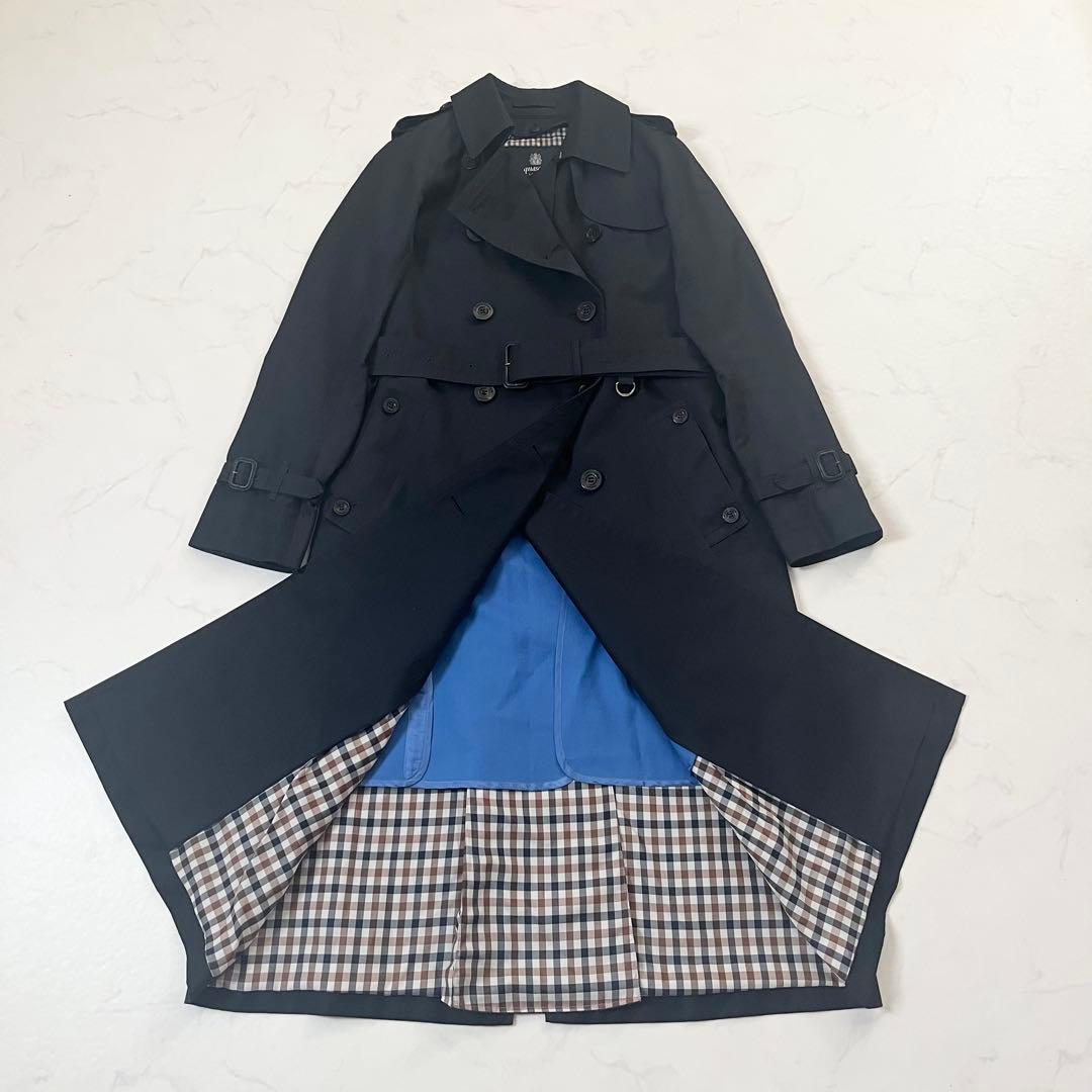 美品　着丈116cm マキシ丈　アクアスキュータム　トレンチコート　紺　M