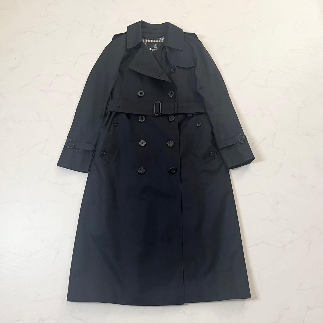 美品　着丈116cm マキシ丈　アクアスキュータム　トレンチコート　紺　M