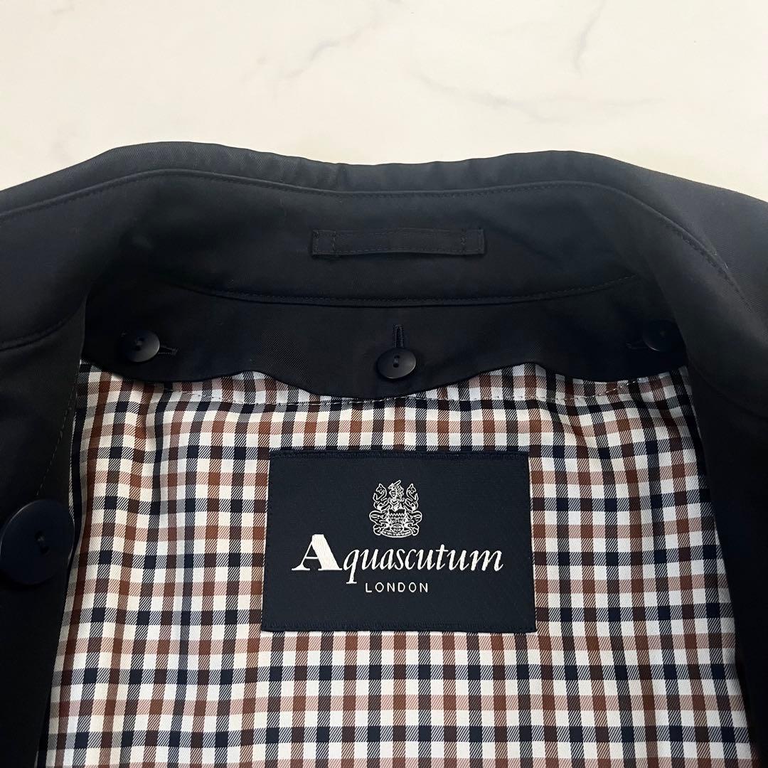 美品　着丈116cm マキシ丈　アクアスキュータム　トレンチコート　紺　M