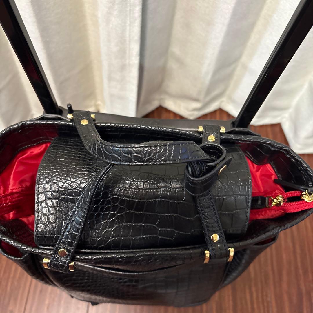 【美品】SWANY スワニー クロコ型押しトートキャリーバッグ (黒) Lサイズ