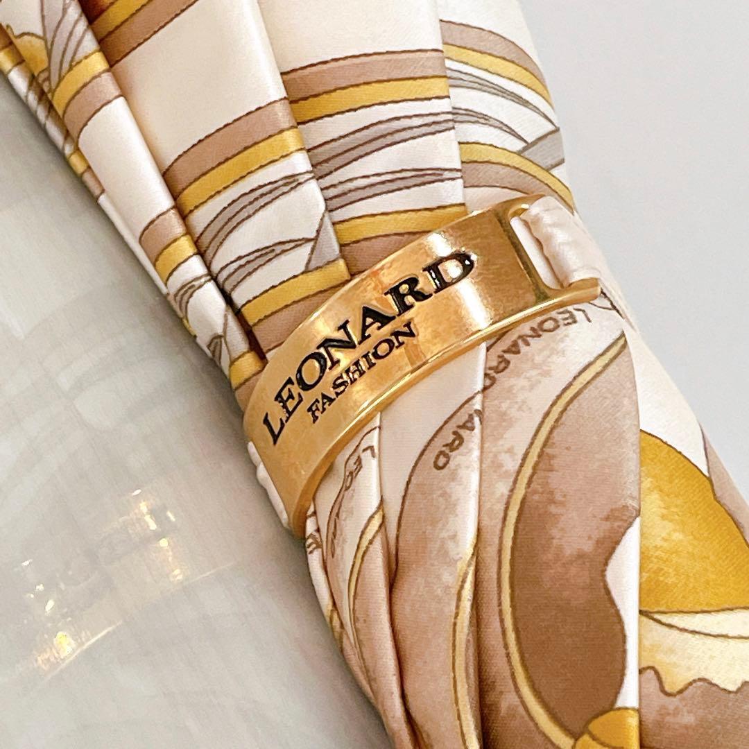 LEONARD レオナール 日傘　長傘　花柄　フラワー　トリム　ゴールド金具
