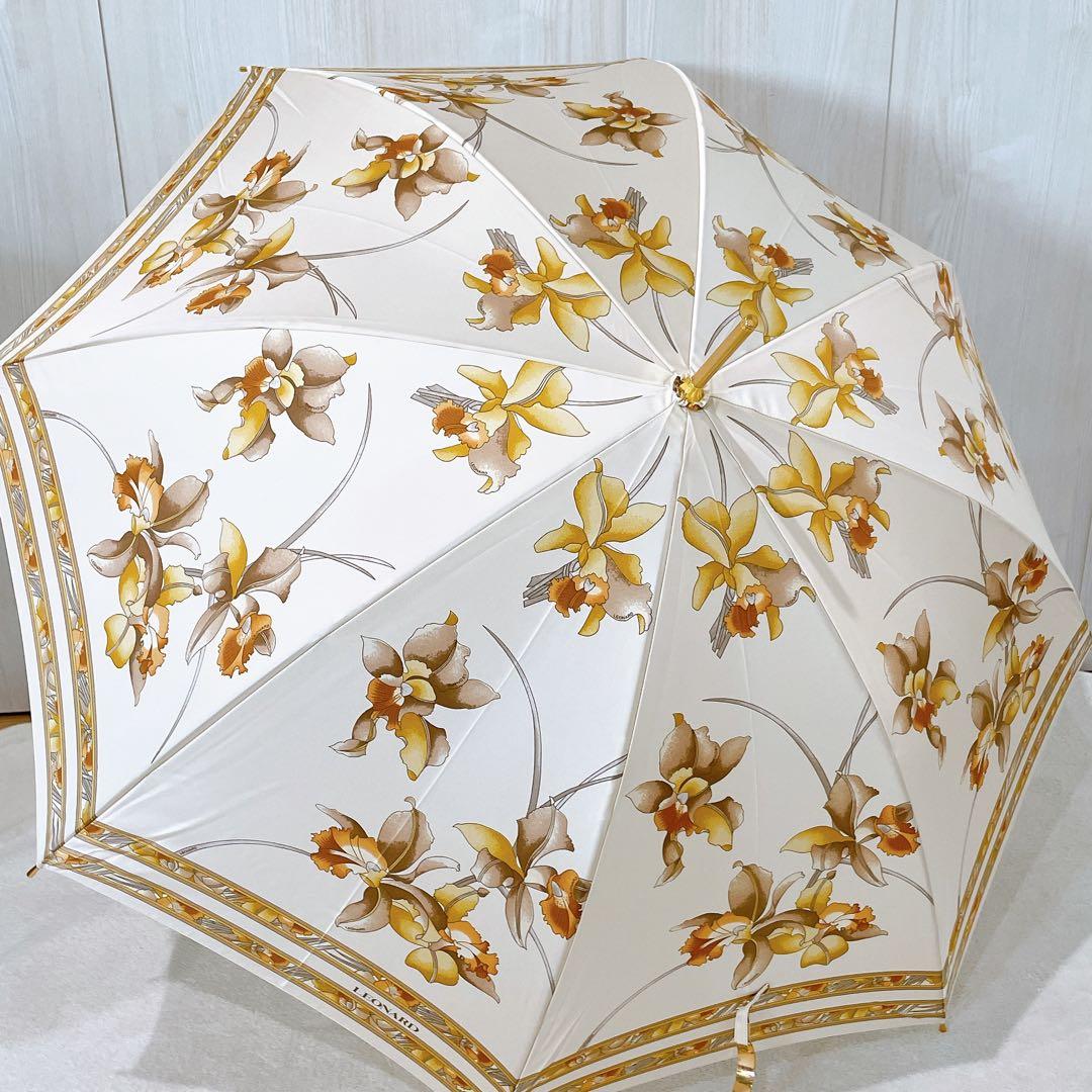 LEONARD レオナール 日傘　長傘　花柄　フラワー　トリム　ゴールド金具