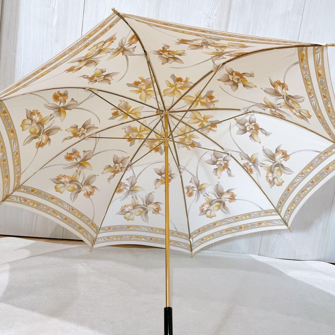 LEONARD レオナール 日傘　長傘　花柄　フラワー　トリム　ゴールド金具