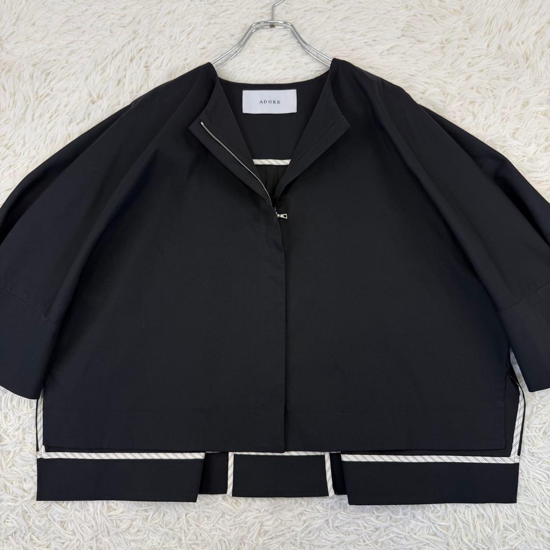 極美品 アドーア ドライタッチジョーゼットジャケット ノーカラー 黒 36 近年