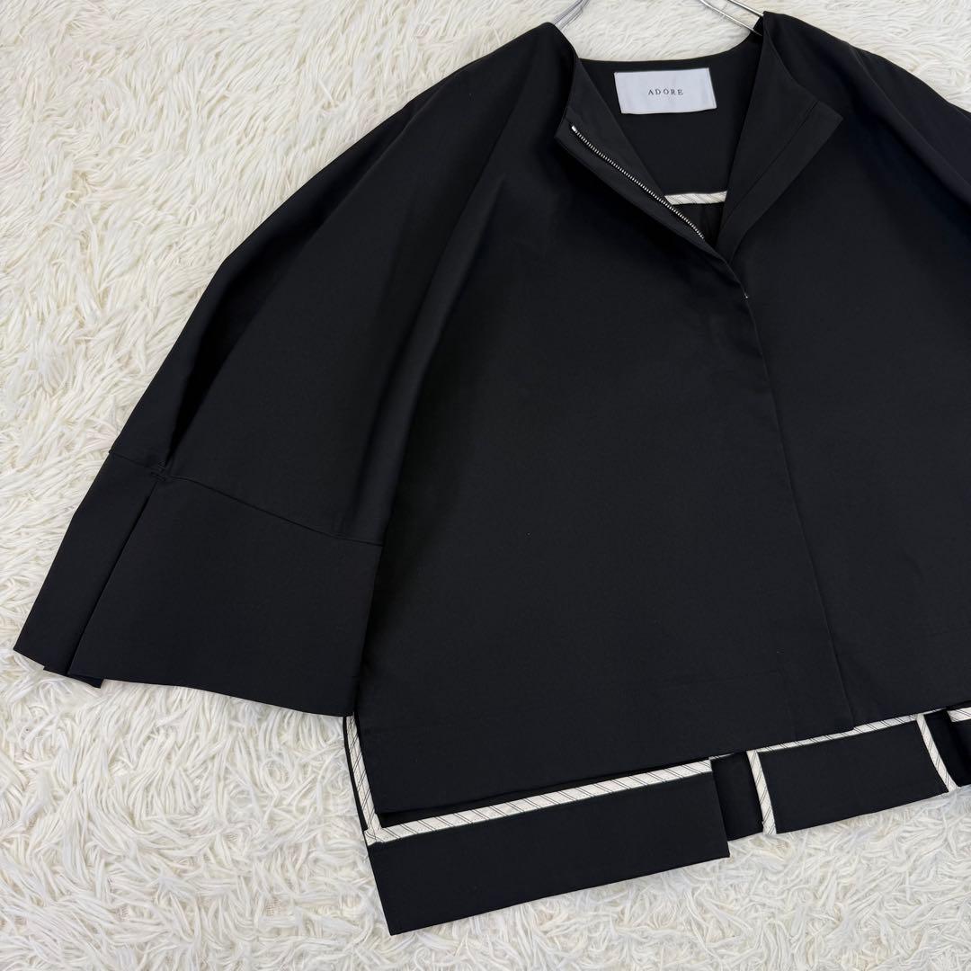 極美品 アドーア ドライタッチジョーゼットジャケット ノーカラー 黒 36 近年