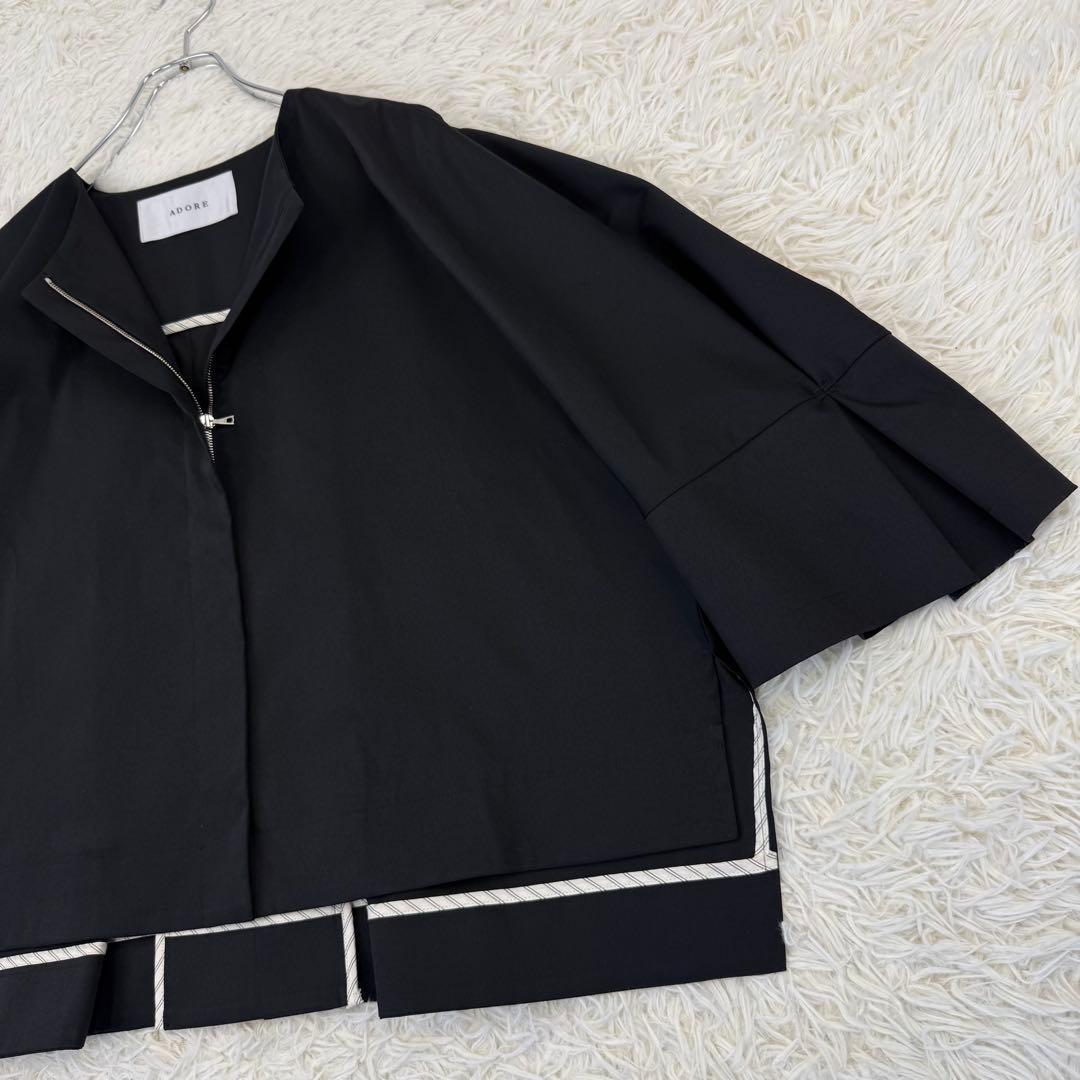 極美品 アドーア ドライタッチジョーゼットジャケット ノーカラー 黒 36 近年