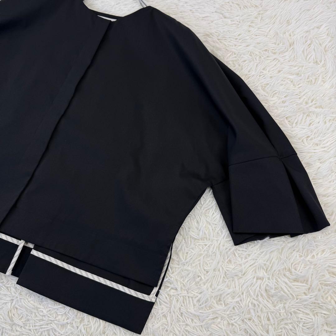 極美品 アドーア ドライタッチジョーゼットジャケット ノーカラー 黒 36 近年