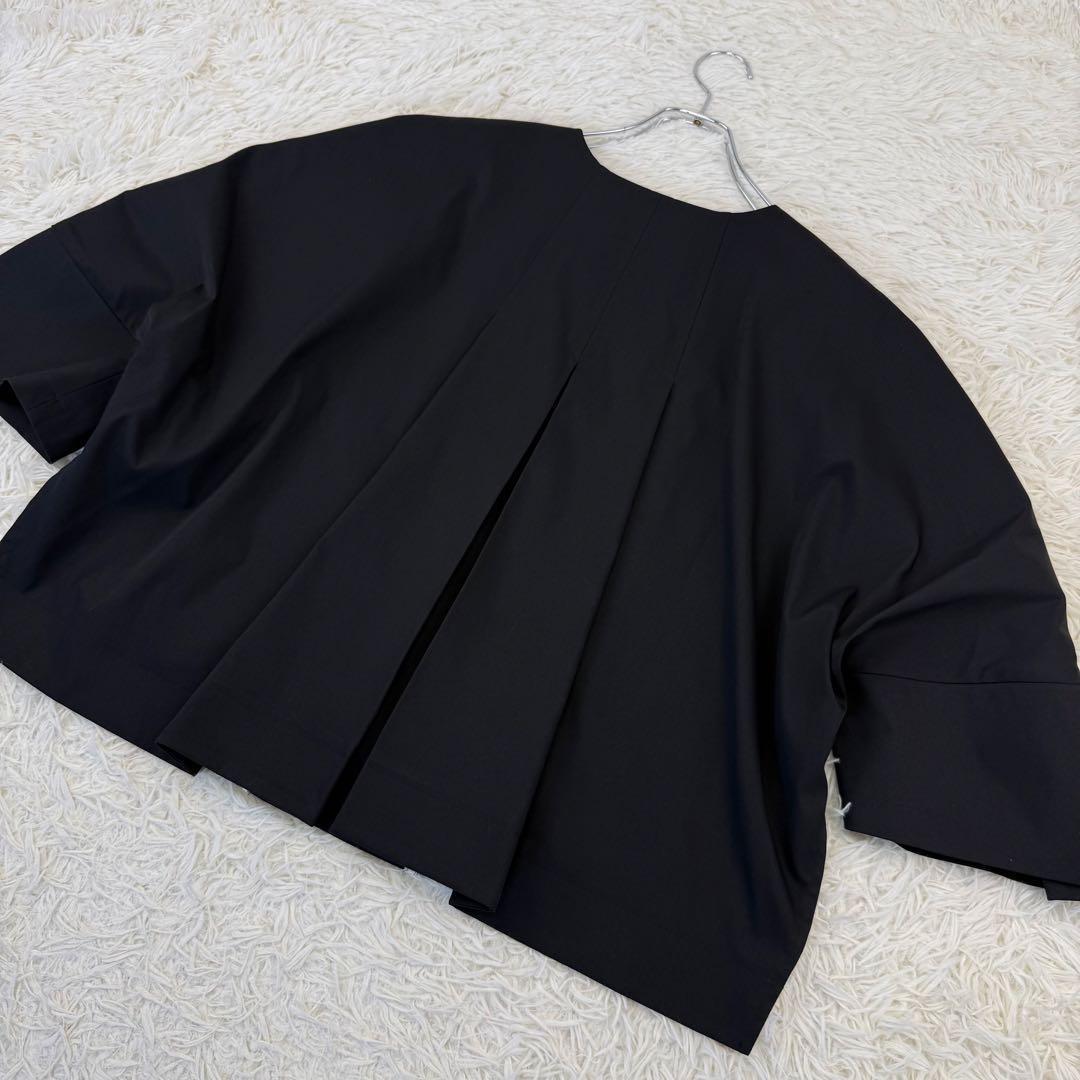 極美品 アドーア ドライタッチジョーゼットジャケット ノーカラー 黒 36 近年