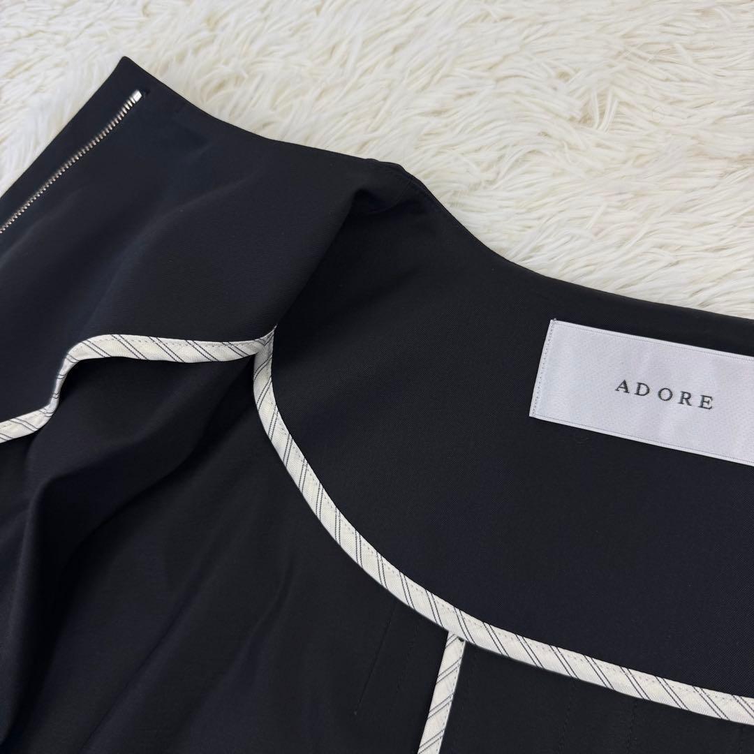 極美品 アドーア ドライタッチジョーゼットジャケット ノーカラー 黒 36 近年