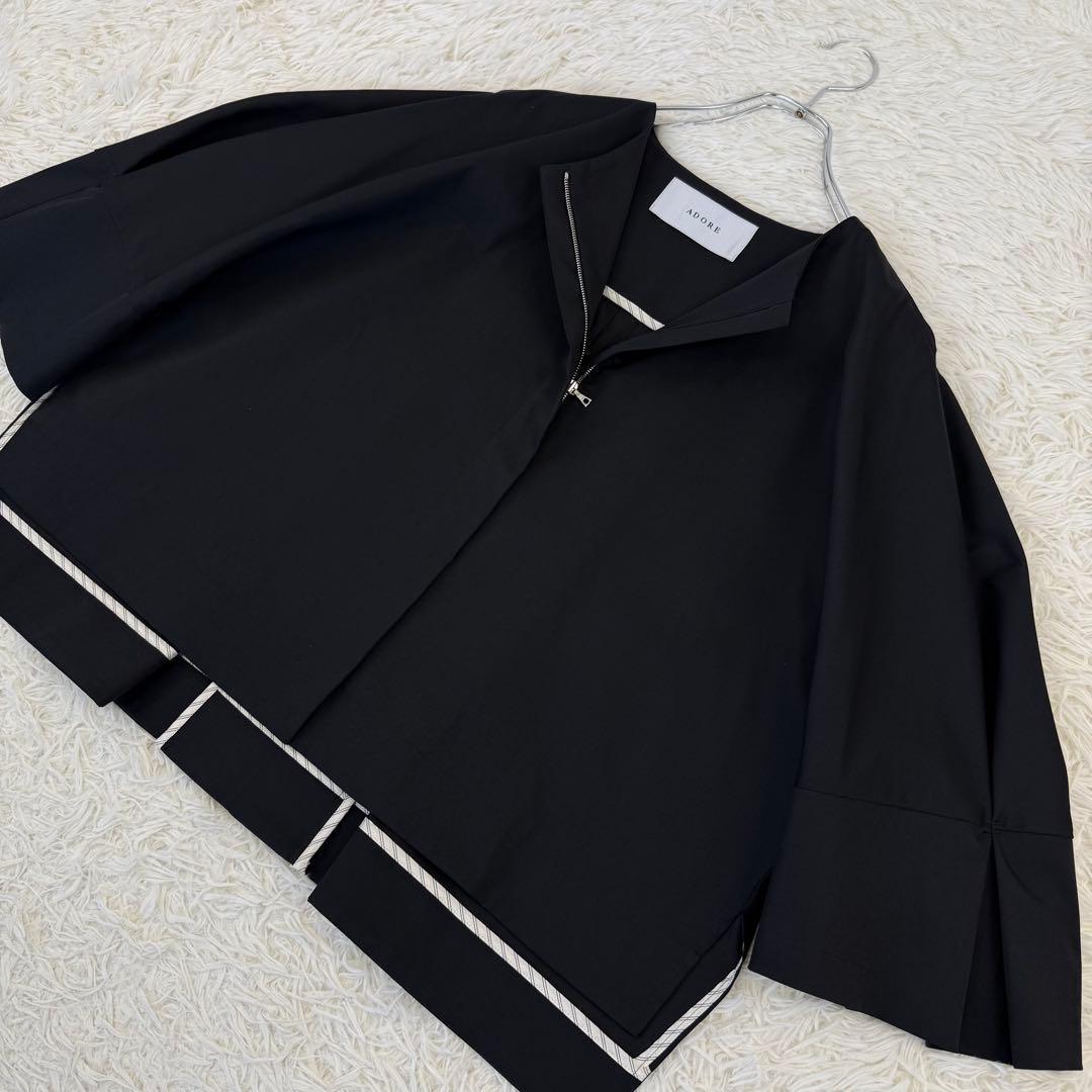 極美品 アドーア ドライタッチジョーゼットジャケット ノーカラー 黒 36 近年