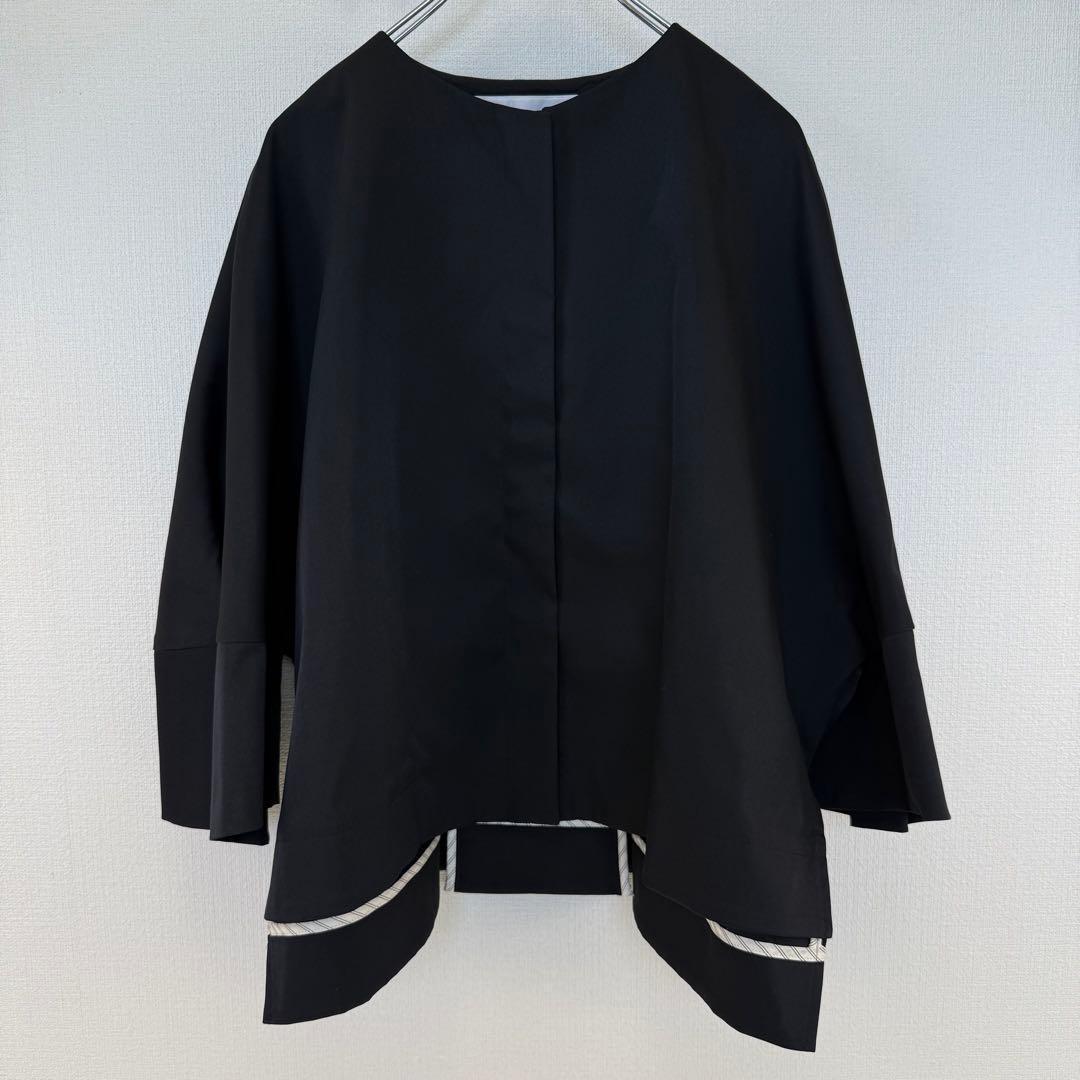 極美品 アドーア ドライタッチジョーゼットジャケット ノーカラー 黒 36 近年