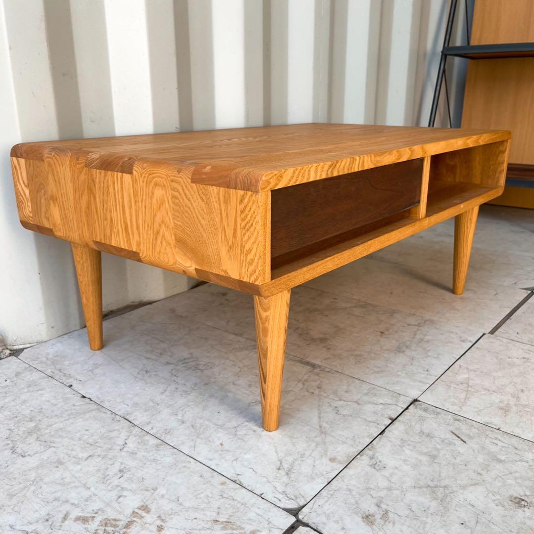 取付無料！ACTUS シンフォニー 北欧風天然木引き出し付きローテーブル✨