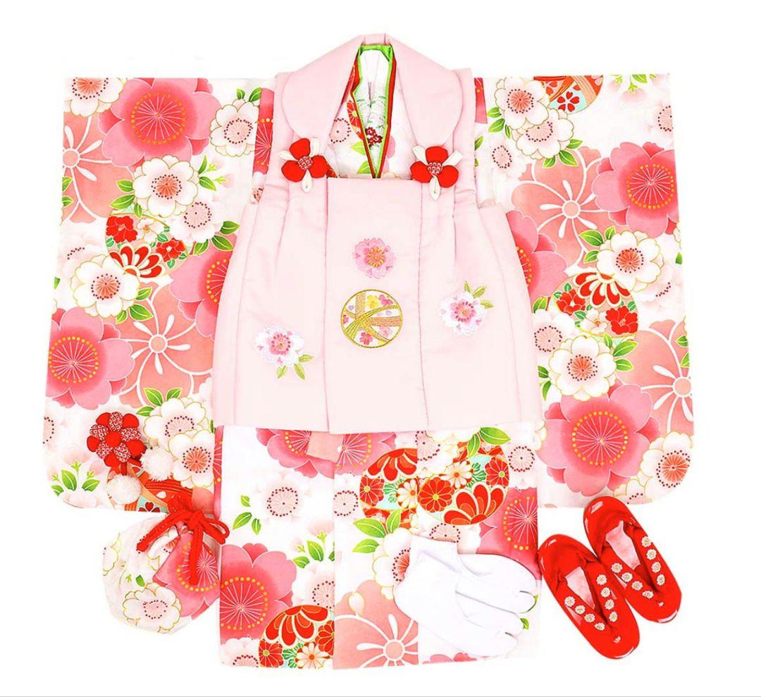 七五三 着物 ピンク 白 花柄 京都花ひめ　被布着物　3歳　新品未使用