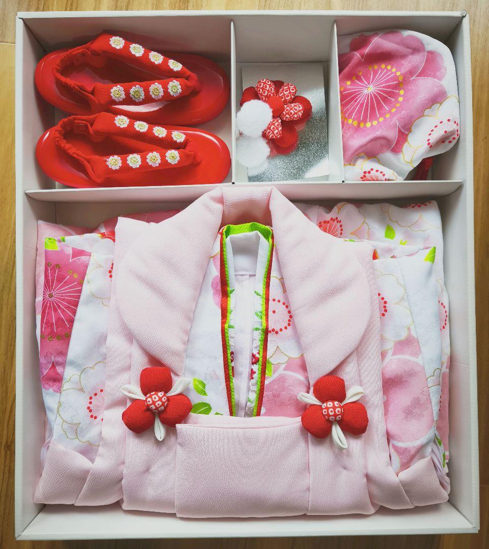 七五三 着物 ピンク 白 花柄 京都花ひめ　被布着物　3歳　新品未使用