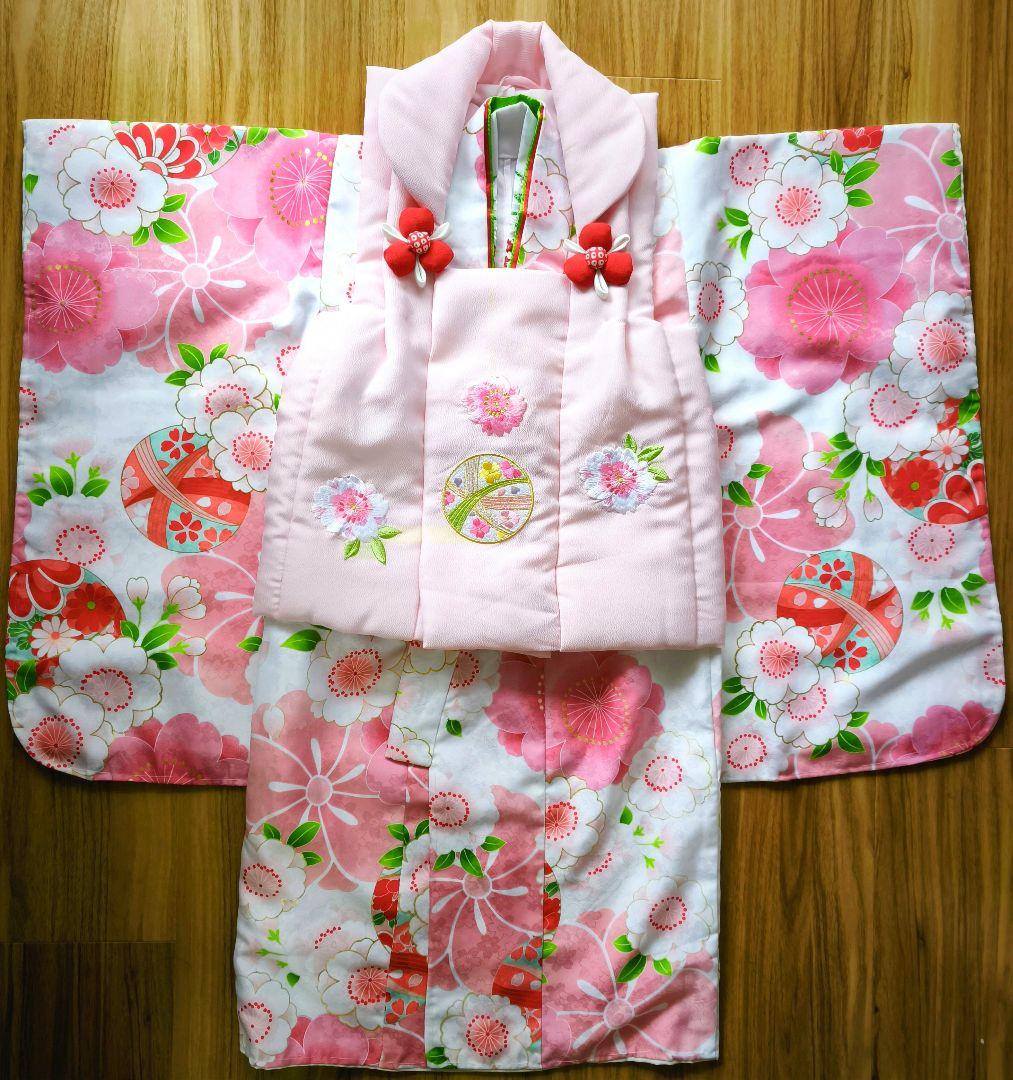 七五三 着物 ピンク 白 花柄 京都花ひめ　被布着物　3歳　新品未使用
