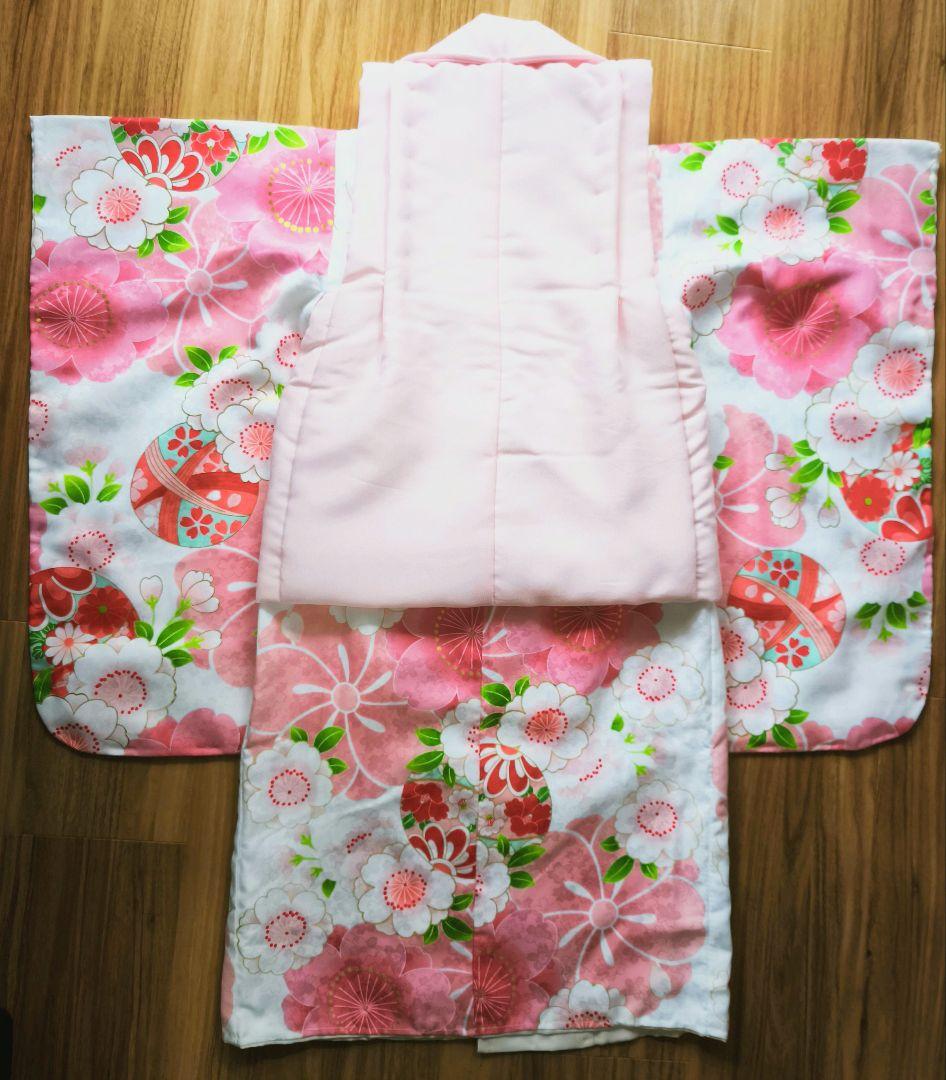 七五三 着物 ピンク 白 花柄 京都花ひめ　被布着物　3歳　新品未使用