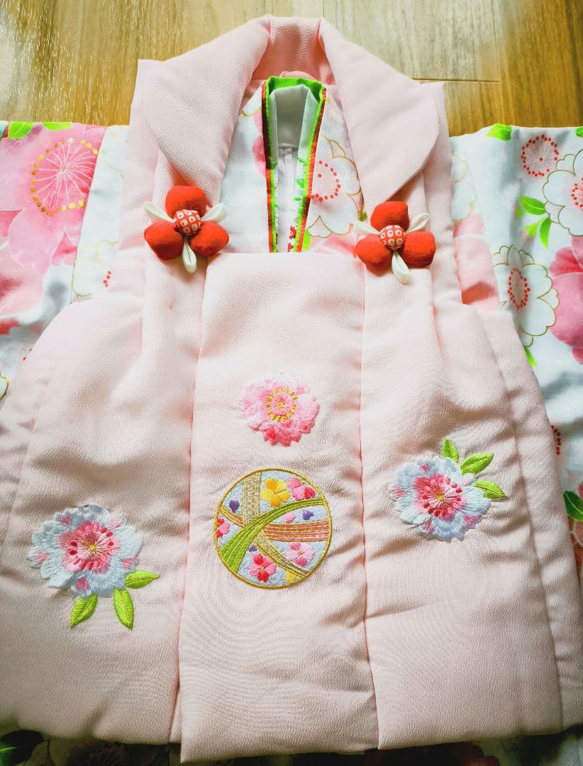 七五三 着物 ピンク 白 花柄 京都花ひめ　被布着物　3歳　新品未使用