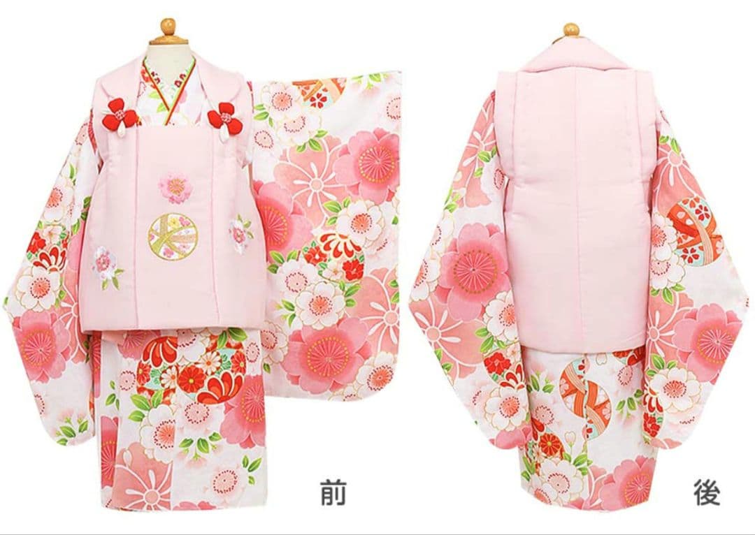 七五三 着物 ピンク 白 花柄 京都花ひめ　被布着物　3歳　新品未使用