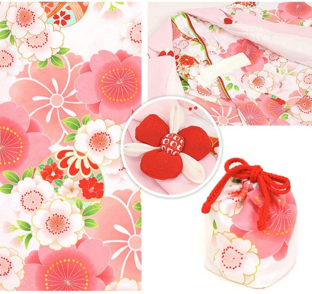 七五三 着物 ピンク 白 花柄 京都花ひめ　被布着物　3歳　新品未使用