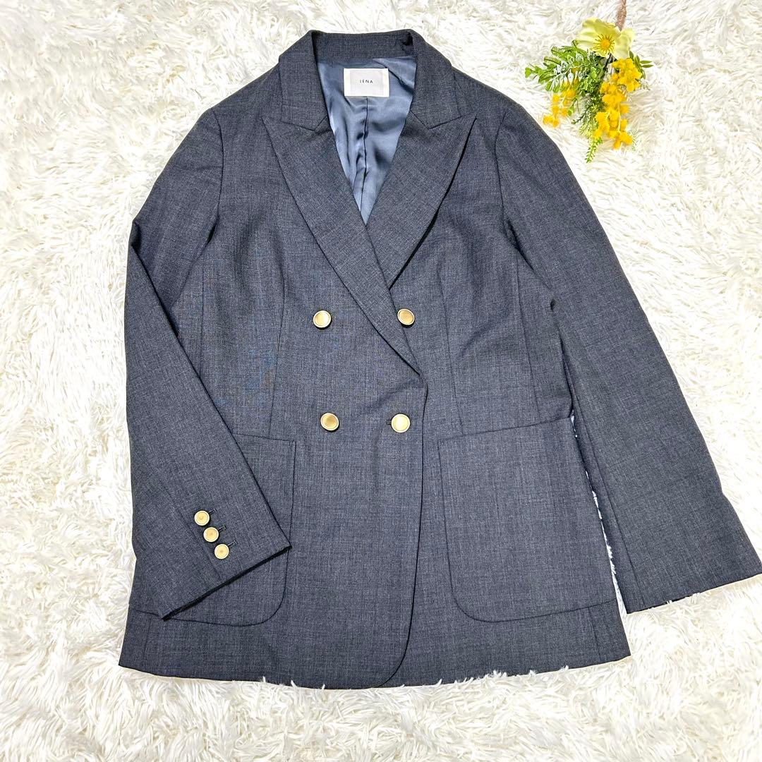 イエナ　ウールダブルブレストジャケット　金ボタン　グレー　Mサイズ　テーラード