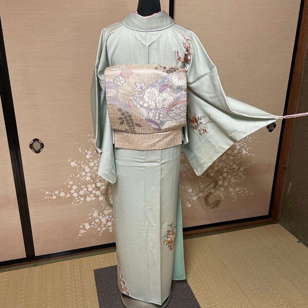 正絹　水色刺繍付下げ　高級美品