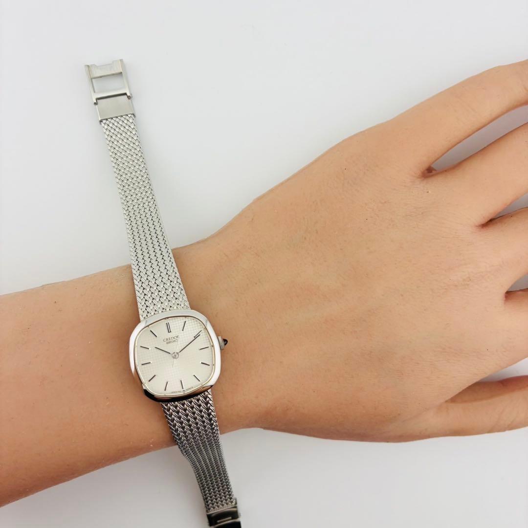 【美品/希少/電池交換済】SEIKO　CREDOR　腕時計　クォーツ　シルバー