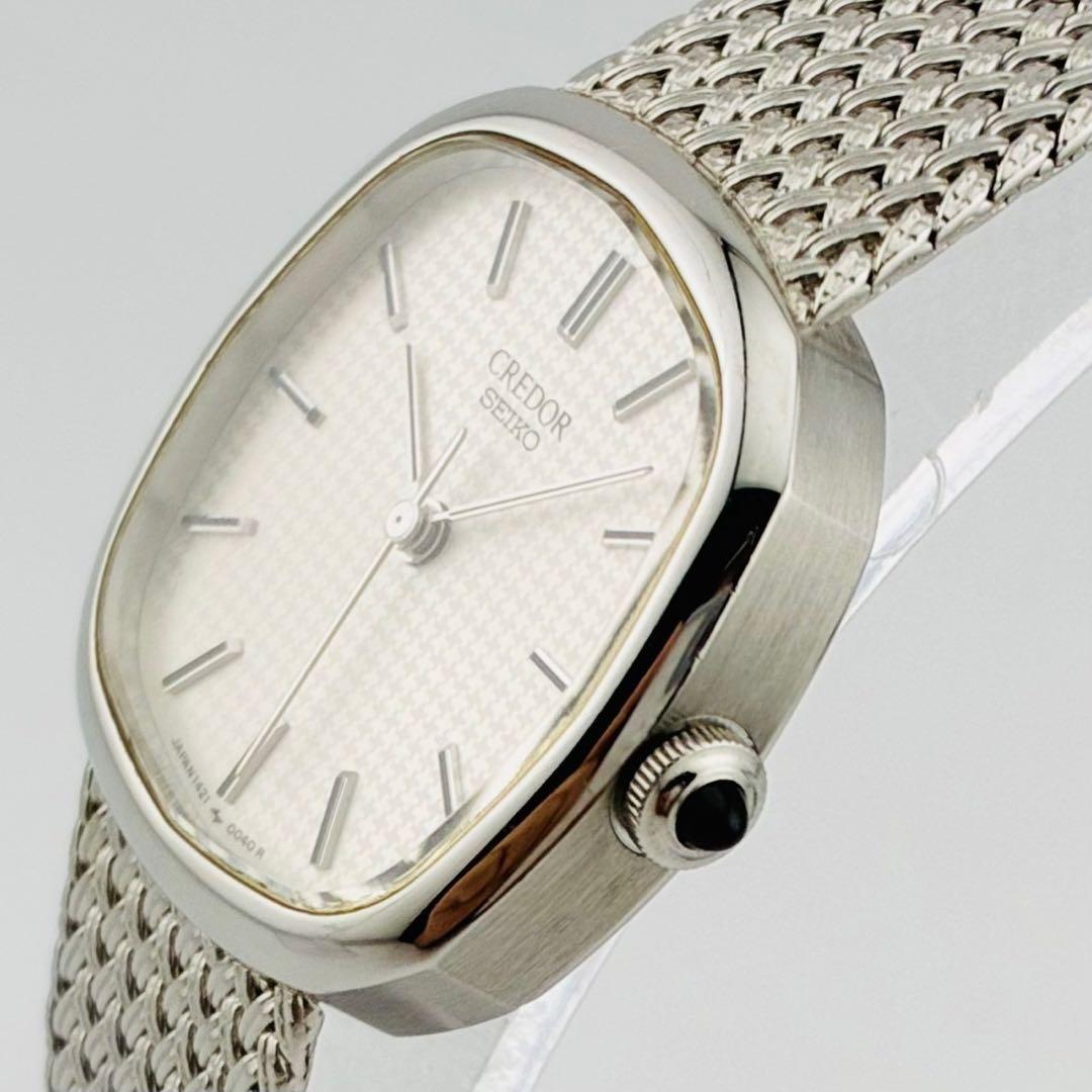 【美品/希少/電池交換済】SEIKO　CREDOR　腕時計　クォーツ　シルバー