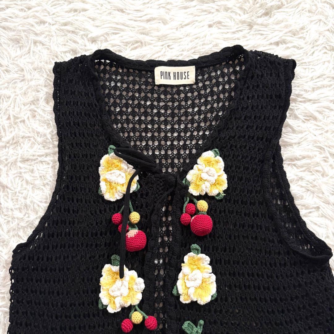 美品✨ピンクハウス　2024 フルーツモチーフ　ニットベスト　ブラック