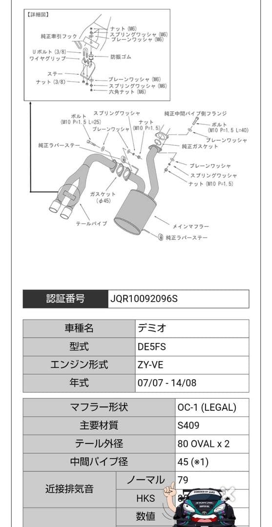 ＤＥデミオ ＨＫＳ マフラー　センター２本出し