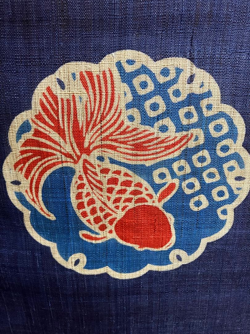 京都くろちく【新品】高級筒描麻暖簾「金魚紋」日本製♪150センチ♪29,700円