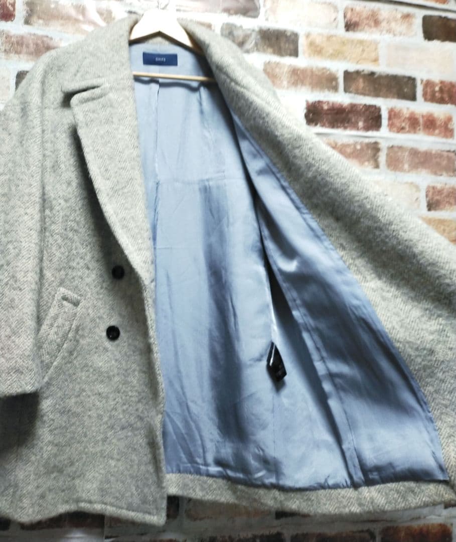 SHIPS / シップス ウール ヘリンボーン ダブルブレスト ツイード コート