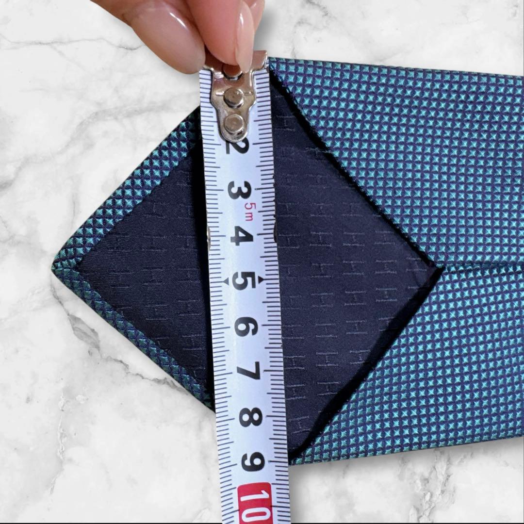 エルメス　ネクタイ　ソリッド　無地　光沢　ブルーグリーン