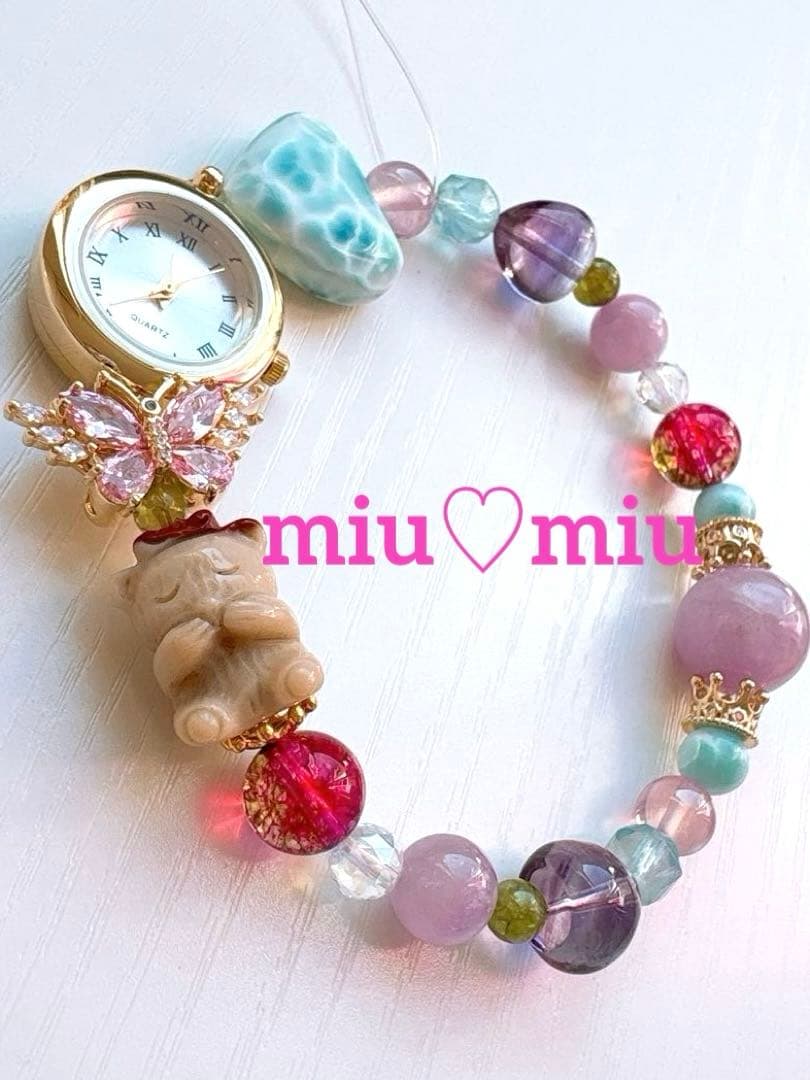 Berry様♥️ブレス2本ꕤラリマー ハート＆アラシャンくま天然石ブレス時計✧*。