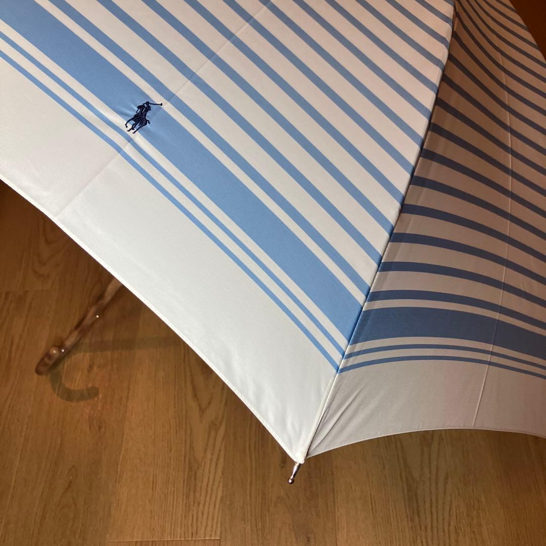 【未使用品】ポロラルフローレン ボーダー 長傘 ホワイト×ブルー