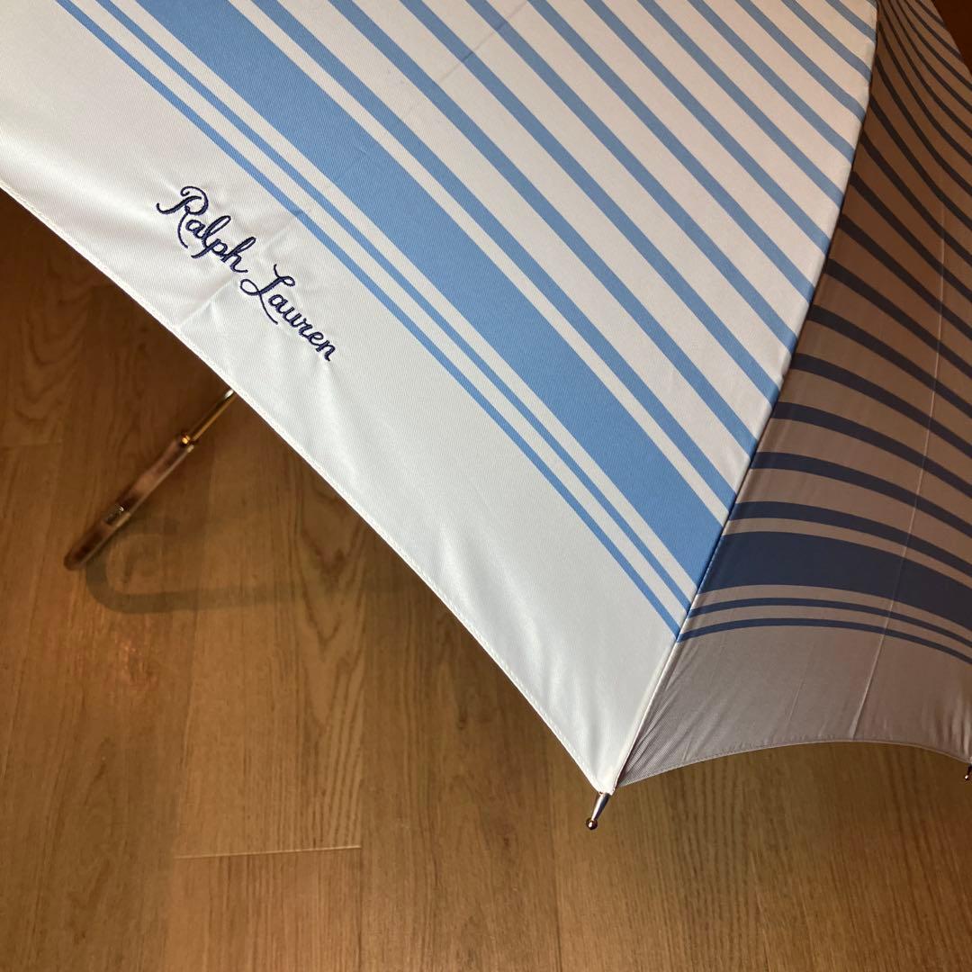 【未使用品】ポロラルフローレン ボーダー 長傘 ホワイト×ブルー