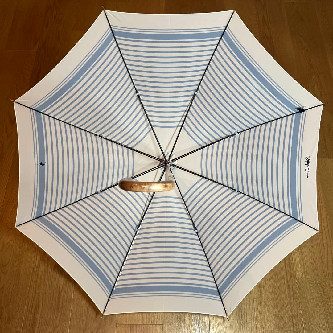 【未使用品】ポロラルフローレン ボーダー 長傘 ホワイト×ブルー