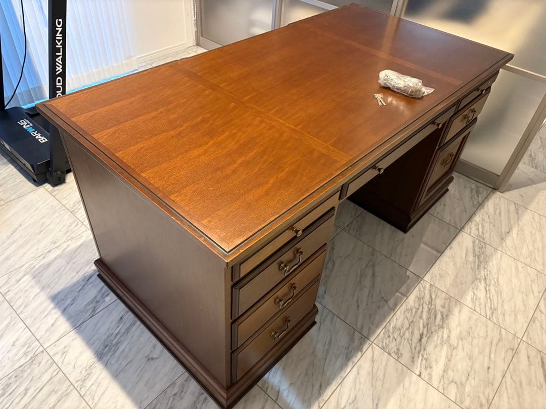 木製大型デスク 引き出し付き