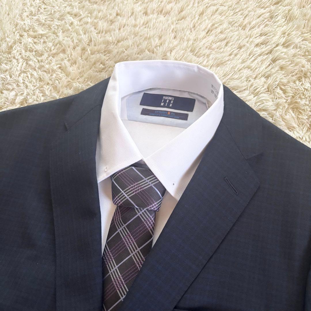 未使用タグ付✨グリーンレーベルリラクシング　スーツ　セットアップ　紺　チェック