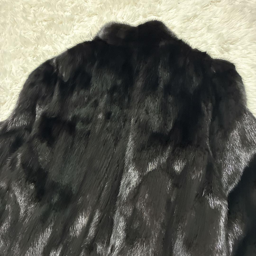 ブラックミンク 毛皮コート ミドル丈 高級 艶　光沢 大きいサイズ　リアルファー