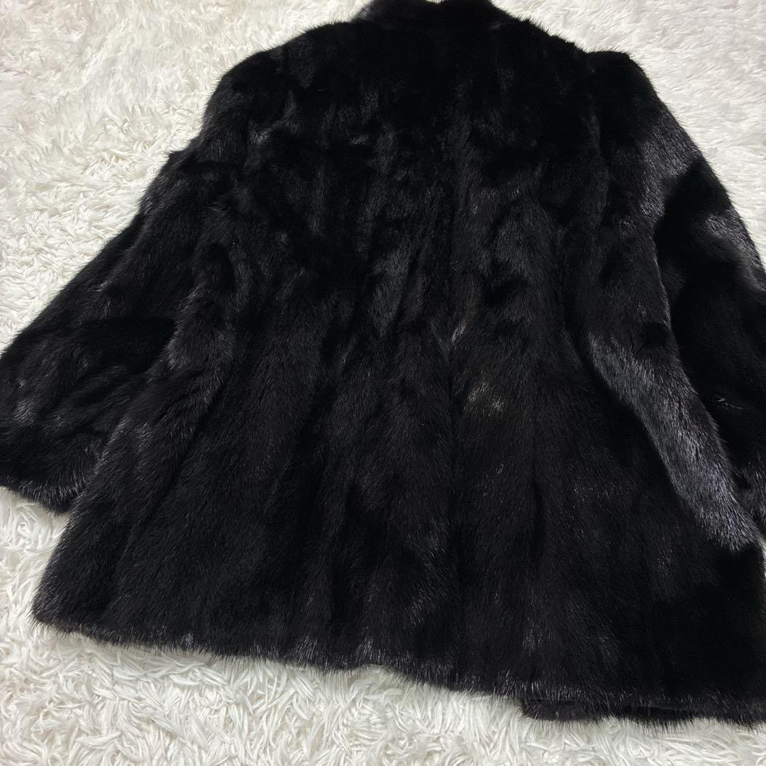 ブラックミンク 毛皮コート ミドル丈 高級 艶　光沢 大きいサイズ　リアルファー