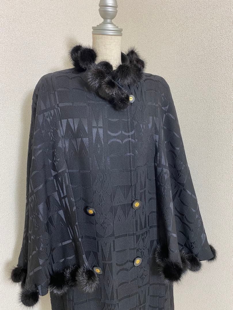 7559. 【極美品】 絹 混 ケープコート 北欧ミンク ファー使用 日本製